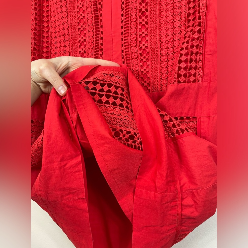 J.Crew Radish Coral-Red Embroidered Lace Sleeveless Shift Dress Cotton Size M - Picture 11 of 14